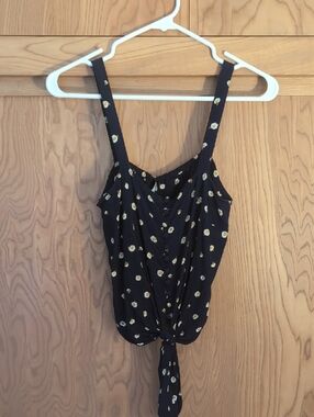 madewell Black Floral Tie-Front Cami Top Size Xs